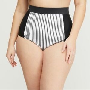 NWOT Lane Bryant Cacique Black & White Striped High Waste Swim Bottoms, Sz 24